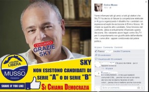 Enrico Musso protesta per esclusione di Sky