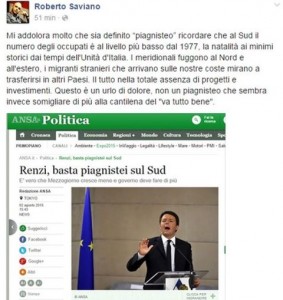 Saviano risponde a Renzi: nessun piagnisteo