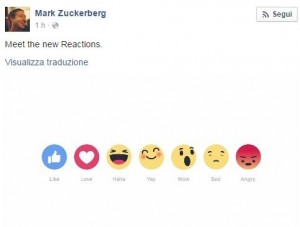 Facebook introduce nuovi pulsanti