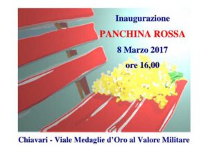 Inaugurerà a Chiavari il prossimo 8 marzo la Panchina Rossa